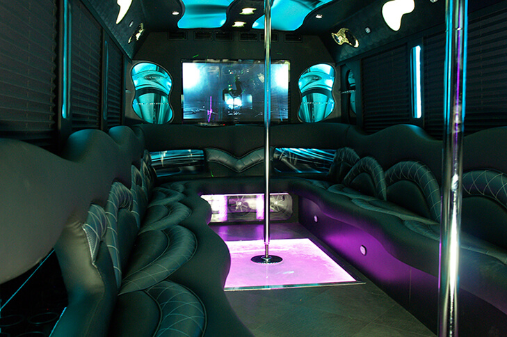 spacious party bus with TV